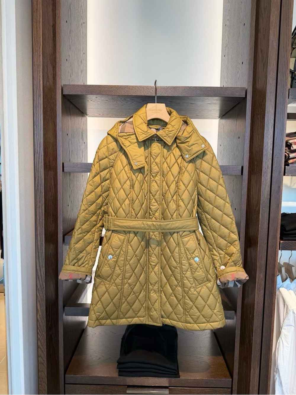 Burberry Quilted Belted Puffer Coat in Mustard Yellow